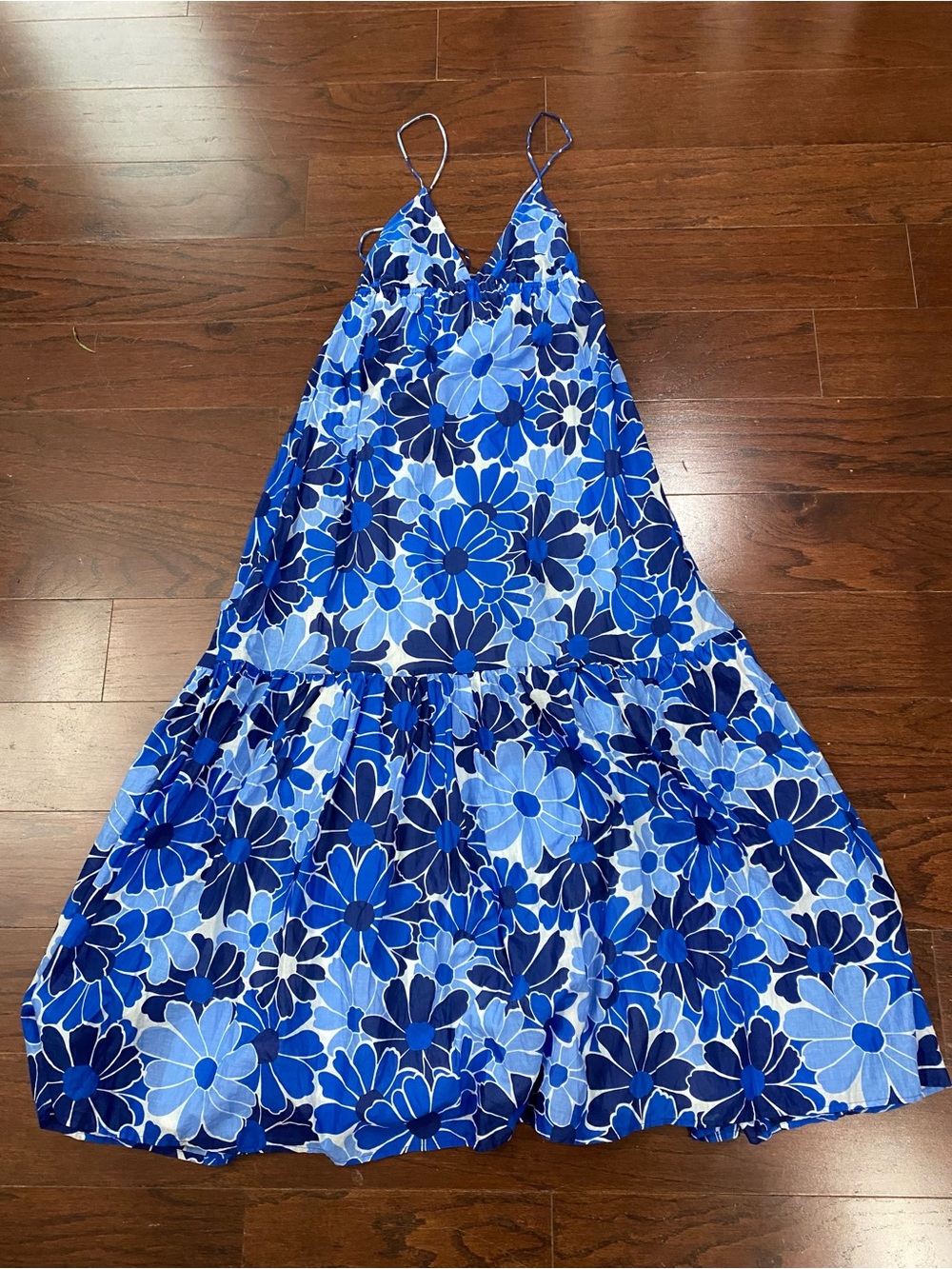 FAITHFULL the brand Blue Canarie Floral Wilonna Midi tiered dress 100% cotton M